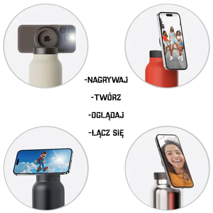 Termos Stalowy z Ukrytą Słomką i Magnetycznym Uchwytem na Telefon – Bidon Sportowy z Izolacją próżniową 700ml